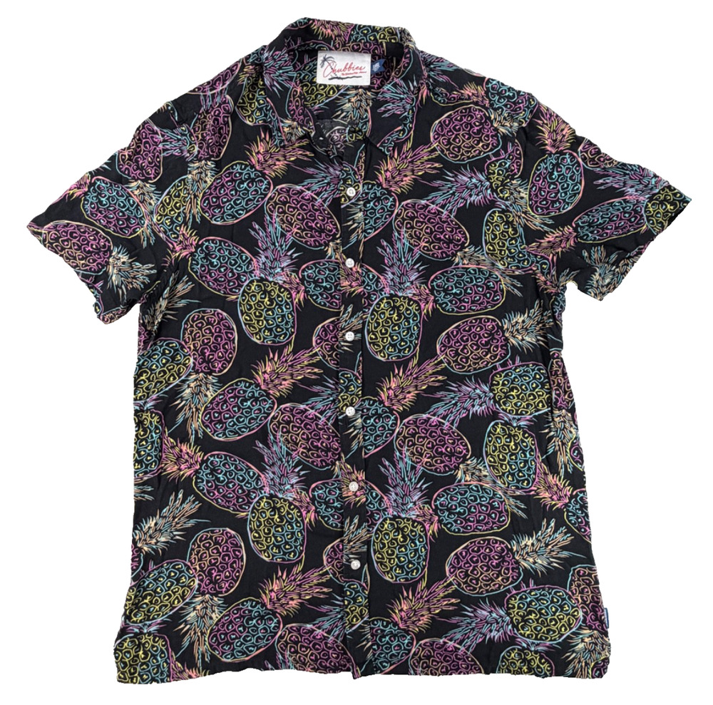 Chubbies Short Sleeve Button Down Shirt in Black Neon Pineapples (Men's XL)